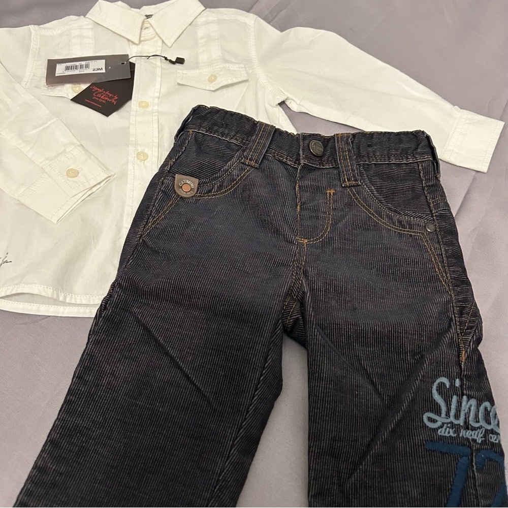 Catimini Boys Outfit‎ Button Down Shirt with Pants Bundle Boys
